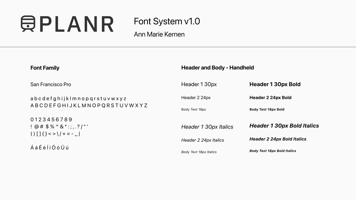PLANR font system — headers and body text, light and dark