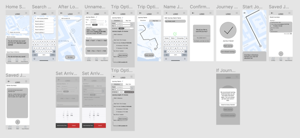 Full set of PLANR wireframes built out in Figma